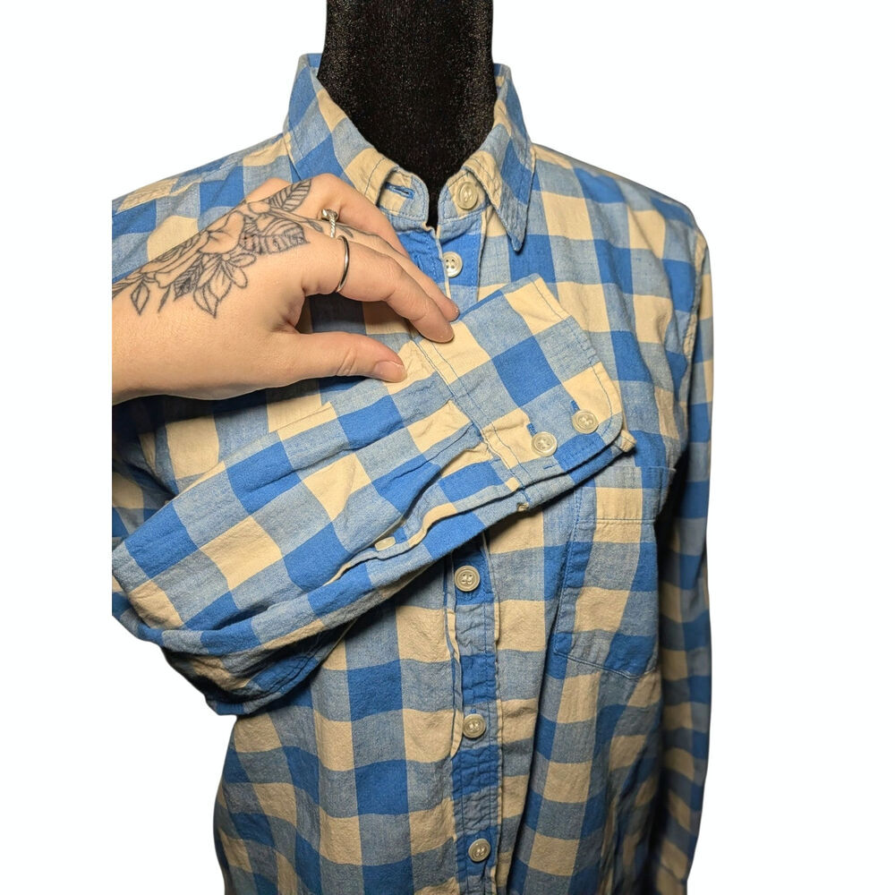 J. Crew "Boy Fit" Flannel Button Down Shirt Women's Sz Small Blue Cream Gingham - Picture 8 of 10